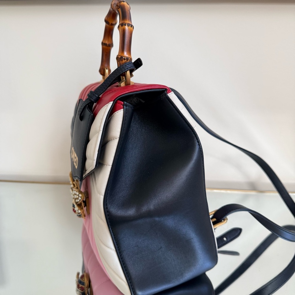 RARE Gucci Queen Margaret Tropuntata Bamboo Multicolor Backpack Pearl Bee Clasp - Picture 8 of 16